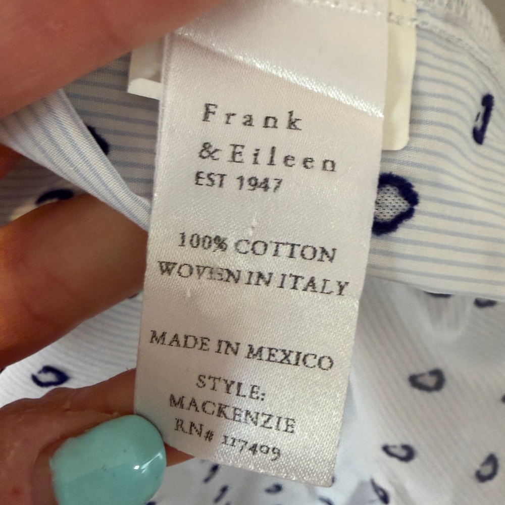 Frank & Eileen McKenzie Women’s White Shirt with Blue OS $308 button down - Picture 6 of 9